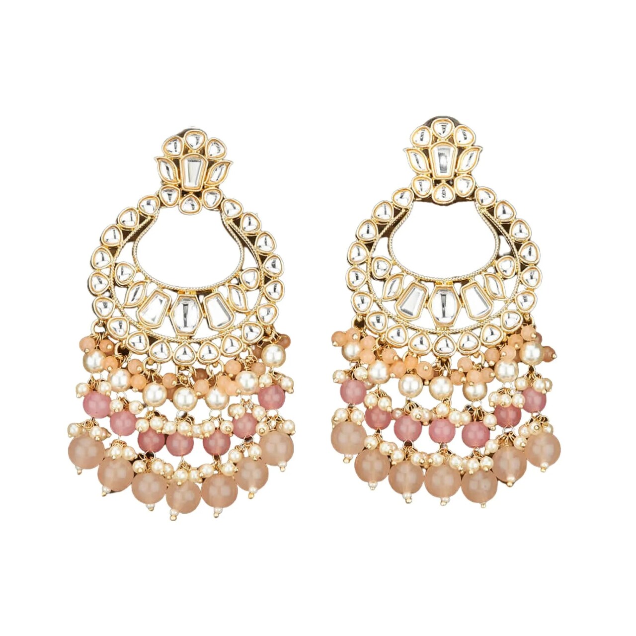 Oversized / Big Indian Jhumka Earrings for Women - Vintage Indian Jhumki Ethnic Chandbali Earrings Faux Kundan & Pearl Beaded Bollywood Style Dangle Earring Jewelry for Bride | Birthday Gift for Her